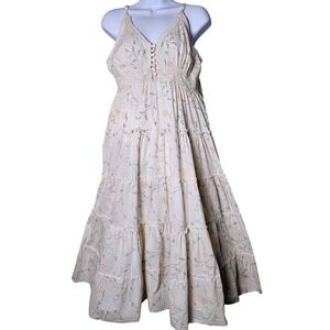 Kirat Boho Embroidered Maxi Dress M Cotton Crochet Lace Cream Floral Cottagecore